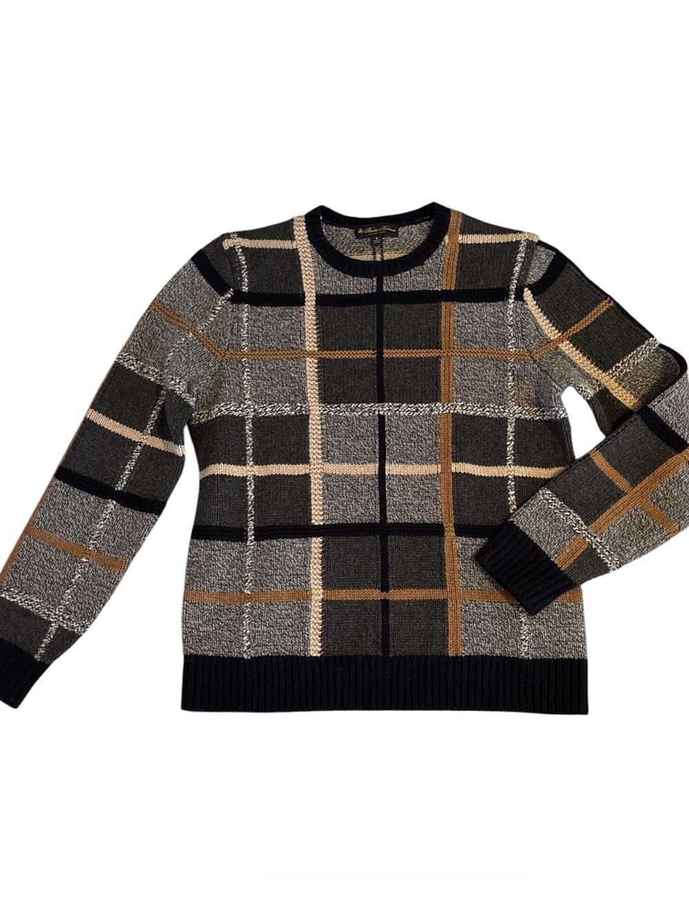Brooks Brothers Men’s Plaid Crewneck Sweater - Italian Merino Wool Intarsia Knit